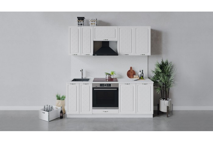 Кухонный гарнитур «Бьянка» длиной 200 см со шкафом НБ Белый, Дуб белый