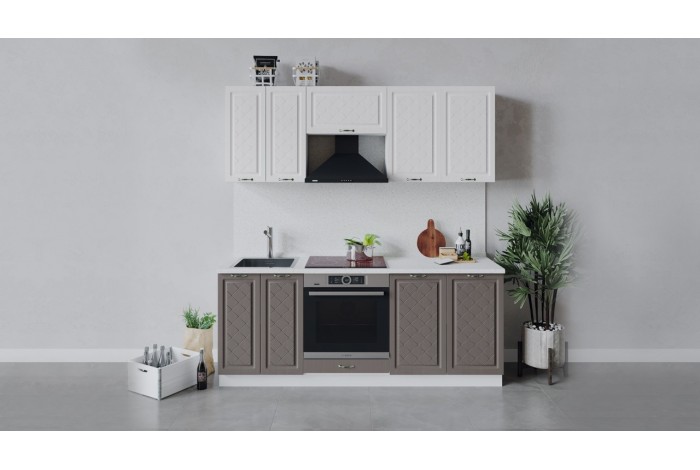 Кухонный гарнитур «Бьянка» длиной 200 см со шкафом НБ Белый, Дуб белый, Дуб серый