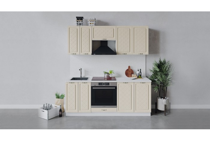 Кухонный гарнитур «Бьянка» длиной 200 см со шкафом НБ Белый, Дуб ваниль