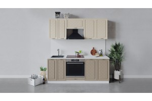 Кухонный гарнитур Бьянка длиной 200 см со шкафом НБ Белый, Дуб ваниль, Дуб кофе