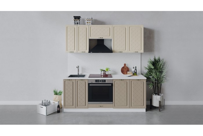 Кухонный гарнитур «Бьянка» длиной 200 см со шкафом НБ Белый, Дуб ваниль, Дуб кофе