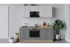 Кухонный гарнитур Бьянка длиной 200 см со шкафом НБ Дуб Крафт золотой, Дуб белый, Дуб серый