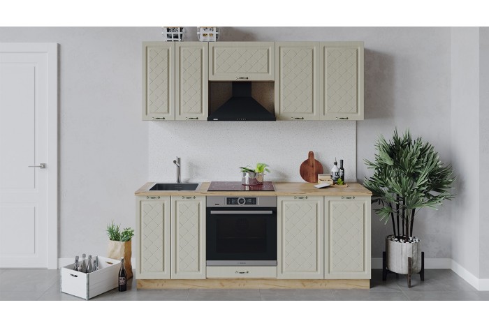 Кухонный гарнитур «Бьянка» длиной 200 см со шкафом НБ Дуб Крафт золотой, Дуб ваниль