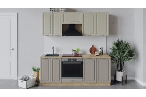 Кухонный гарнитур Бьянка длиной 200 см со шкафом НБ Дуб Крафт золотой, Дуб ваниль, Дуб кофе