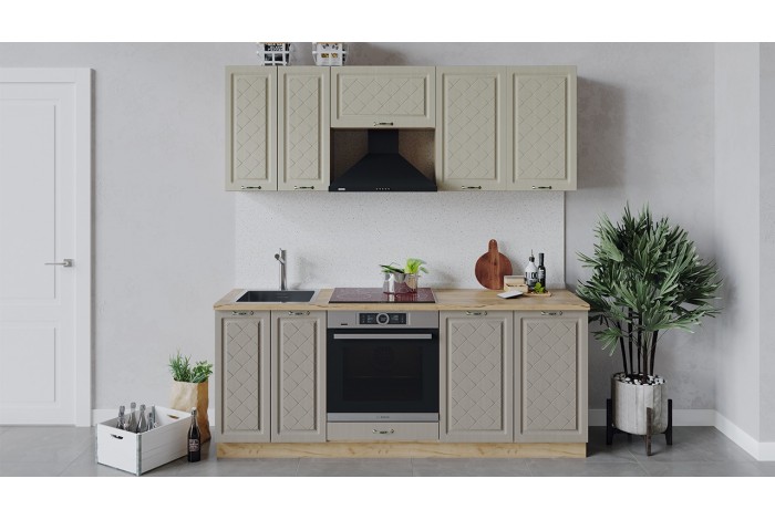 Кухонный гарнитур «Бьянка» длиной 200 см со шкафом НБ Дуб Крафт золотой, Дуб ваниль, Дуб кофе