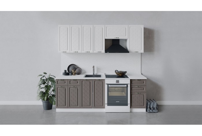 Кухонный гарнитур «Бьянка» длиной 220 (160) см Белый, Дуб белый, Дуб серый