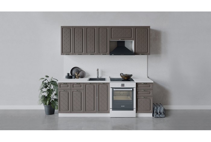 Кухонный гарнитур «Бьянка» длиной 220 (160) см Белый, Дуб серый