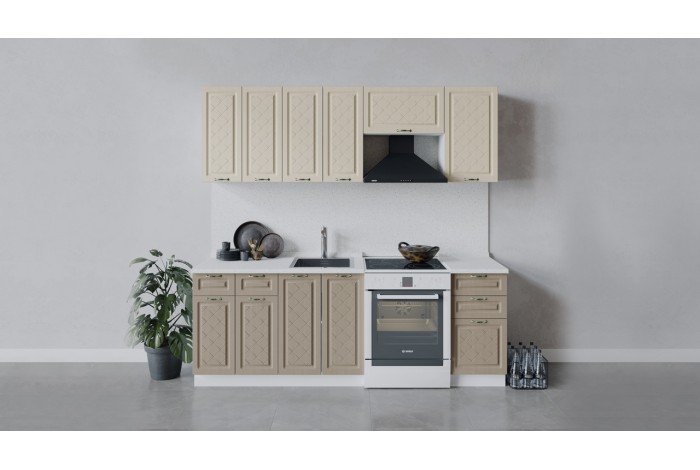 Кухонный гарнитур «Бьянка» длиной 220 (160) см Белый, Дуб ваниль, Дуб кофе