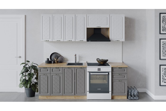 Кухонный гарнитур «Бьянка» длиной 220 (160) см Дуб Крафт золотой, Дуб белый, Дуб серый