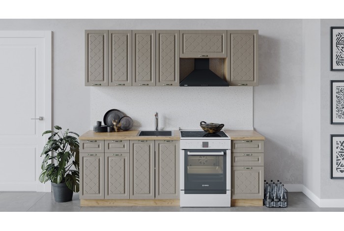 Кухонный гарнитур «Бьянка» длиной 220 (160) см Дуб Крафт золотой, Дуб кофе