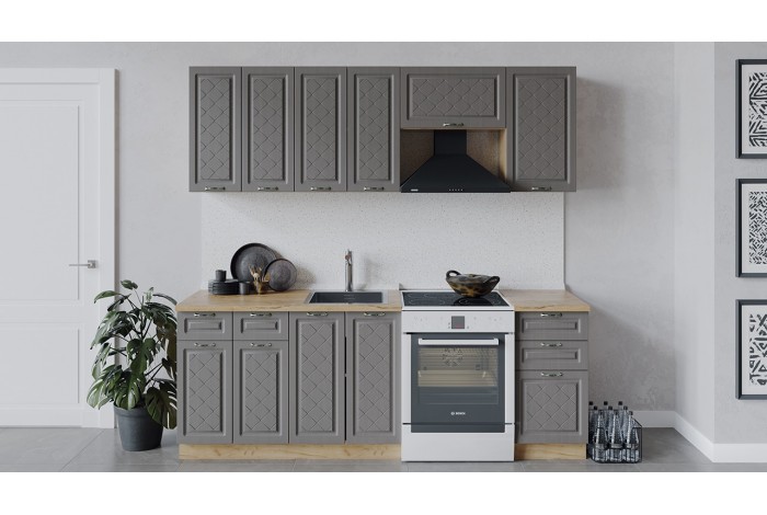 Кухонный гарнитур «Бьянка» длиной 220 (160) см Дуб Крафт золотой, Дуб серый