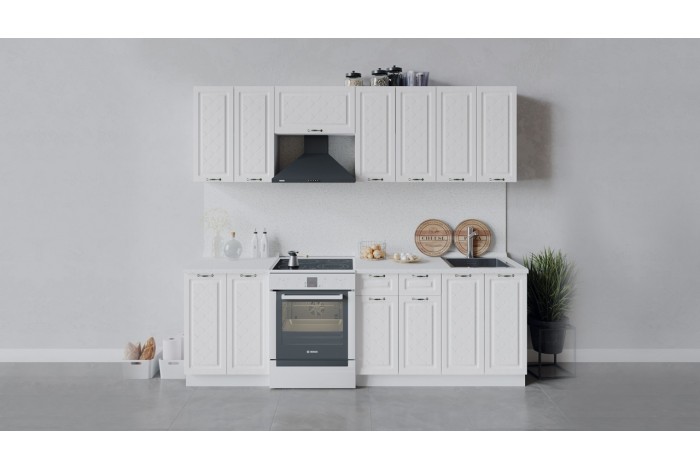 Кухонный гарнитур «Бьянка» длиной 240 (180) см Белый, Дуб белый