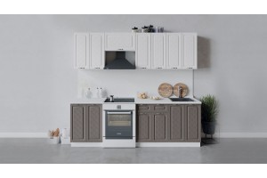 Кухонный гарнитур Бьянка длиной 240 (180) см Белый, Дуб белый, Дуб серый