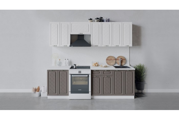 Кухонный гарнитур «Бьянка» длиной 240 (180) см Белый, Дуб белый, Дуб серый