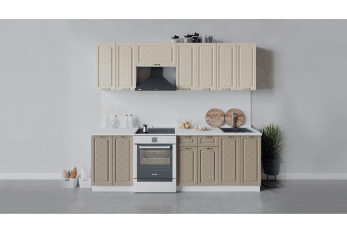 Кухонный гарнитур «Бьянка» длиной 240 (180) см Белый, Дуб ваниль, Дуб кофе