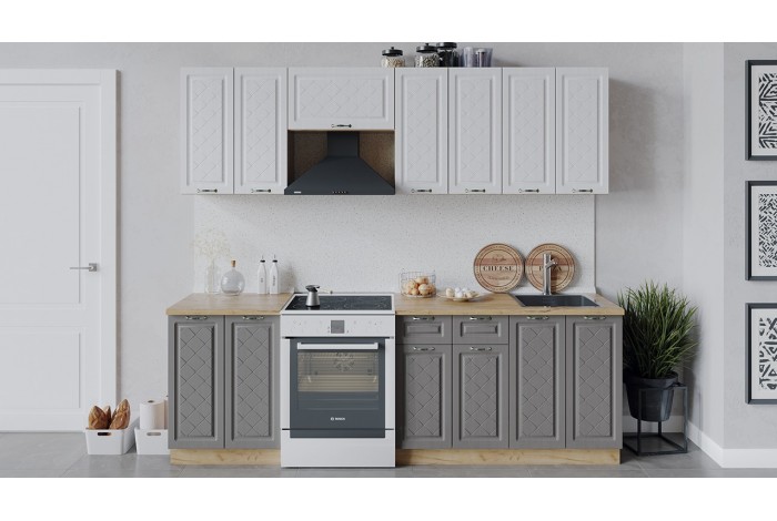 Кухонный гарнитур «Бьянка» длиной 240 (180) см Дуб Крафт золотой, Дуб белый, Дуб серый