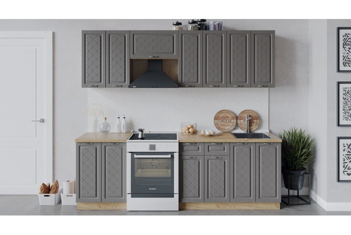 Кухонный гарнитур «Бьянка» длиной 240 (180) см Дуб Крафт золотой, Дуб серый