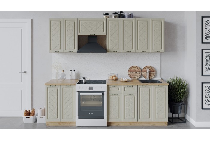 Кухонный гарнитур «Бьянка» длиной 240 (180) см Дуб Крафт золотой, Дуб ваниль