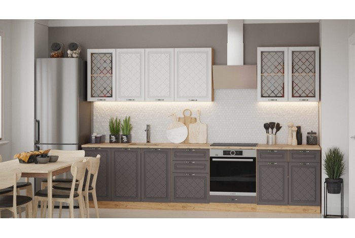 Кухонный гарнитур «Бьянка» №1 310 см Дуб Крафт золотой, Дуб белый, Дуб серый