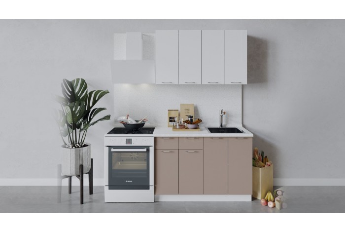 Кухонный гарнитур «Весна» длиной 120 см Белый, Белый глянец, Кофе с молоком