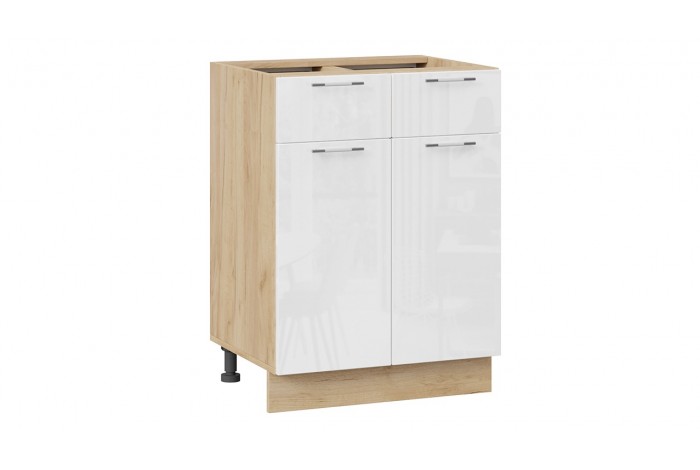 Кухонный гарнитур «Весна» длиной 220 (160) см Дуб Крафт золотой, Белый глянец