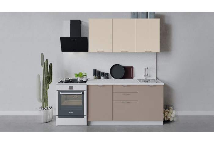 Кухонный гарнитур «Весна» длиной 150 см Белый, Ваниль  глянец, Кофе с молоком