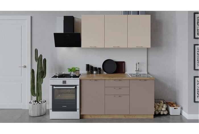 Кухонный гарнитур «Весна» длиной 150 см Дуб Крафт золотой, Ваниль глянец, Кофе с молоком