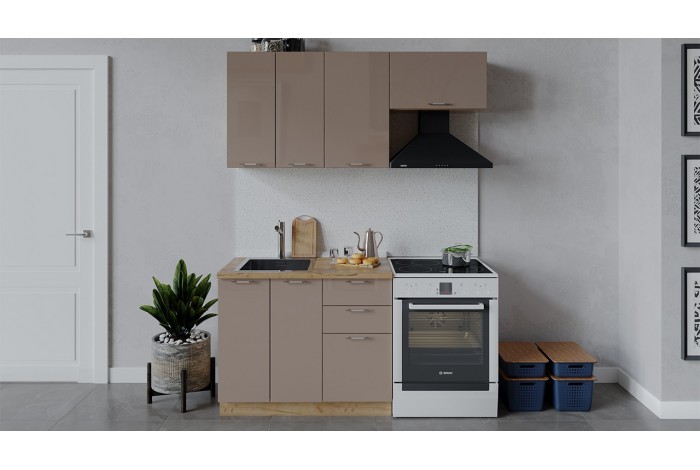 Кухонный гарнитур «Весна» длиной 160 (100) см Дуб Крафт золотой, Кофе с молоком