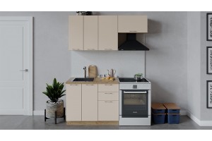 Кухонный гарнитур Весна длиной 160 (100) см Дуб Крафт золотой, Ваниль глянец