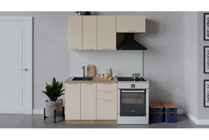 Кухонный гарнитур «Весна» длиной 160 (100) см Дуб Крафт золотой, Ваниль глянец