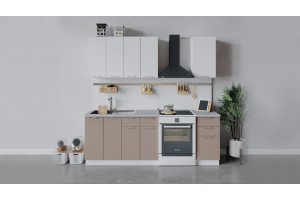 Кухонный гарнитур Весна длиной 160 см Белый, Белый глянец, Кофе с молоком