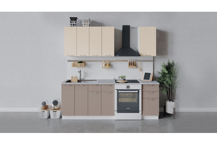 Кухонный гарнитур «Весна» длиной 160 см Белый, Ваниль глянец, Кофе с молоком