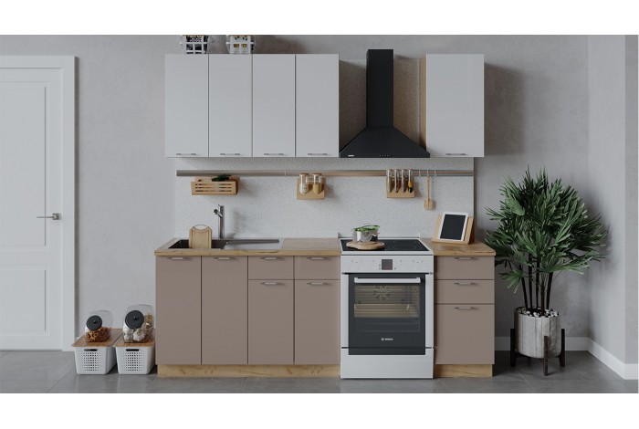 Кухонный гарнитур «Весна» длиной 160 см Дуб Крафт золотой, Белый глянец, Кофе с молоком