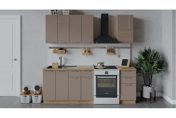 Кухонный гарнитур «Весна» длиной 160 см Дуб Крафт золотой, Кофе с молоком