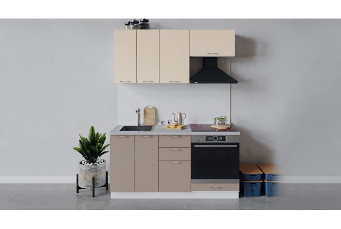 Кухонный гарнитур «Весна» длиной 160 см со шкафом НБ Белый, Ваниль глянец, Кофе с молоком