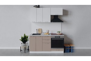 Кухонный гарнитур Весна длиной 160 см со шкафом НБ Белый, Белый глянец, Кофе с молоком