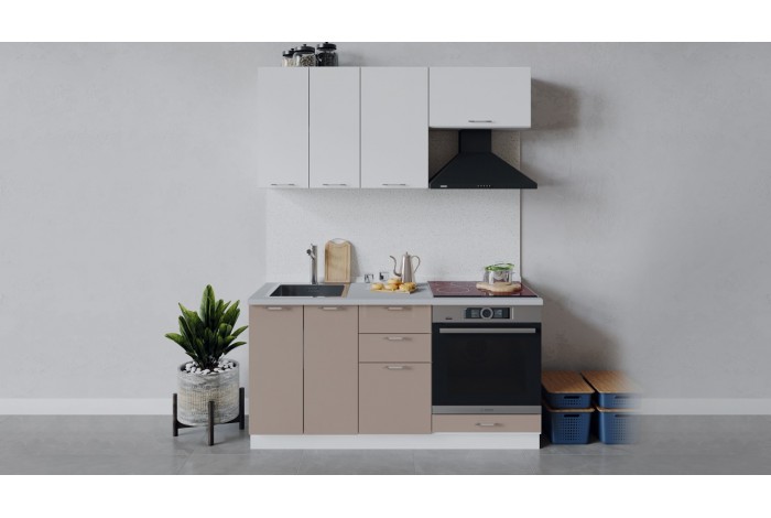 Кухонный гарнитур «Весна» длиной 160 см со шкафом НБ Белый, Белый глянец, Кофе с молоком