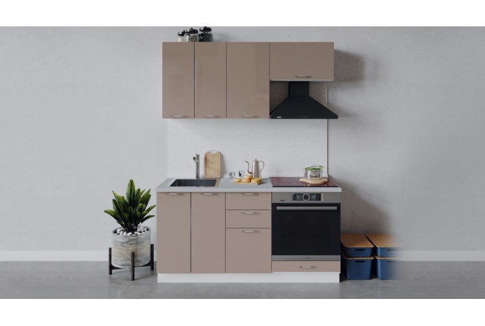 Кухонный гарнитур «Весна» длиной 160 см со шкафом НБ Белый, Кофе с молоком