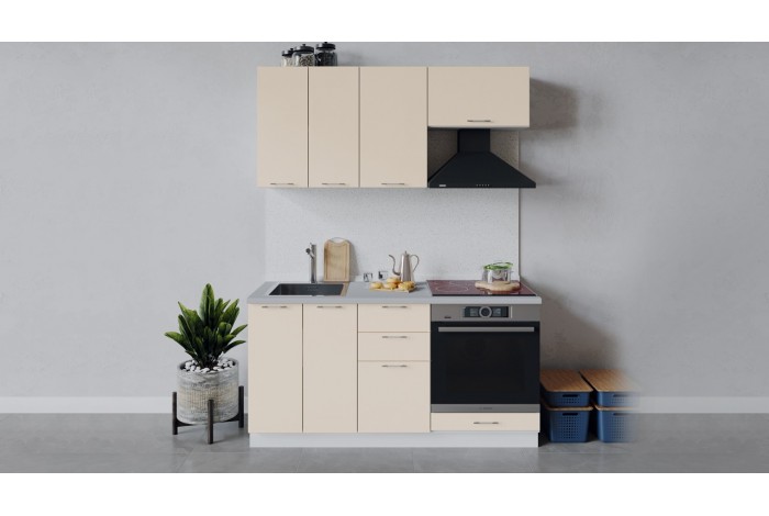 Кухонный гарнитур «Весна» длиной 160 см со шкафом НБ Белый, Ваниль глянец