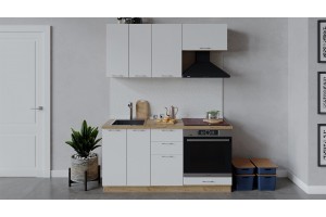 Кухонный гарнитур Весна длиной 160 см со шкафом НБ Дуб Крафт золотой, Белый глянец