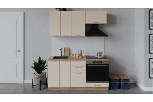 Кухонный гарнитур Весна длиной 160 см со шкафом НБ Дуб Крафт золотой, Ваниль глянец