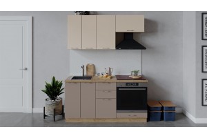 Кухонный гарнитур Весна длиной 160 см со шкафом НБ Дуб Крафт золотой, Ваниль глянец, Кофе с молоком