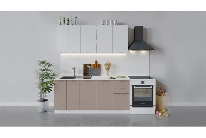 Кухонный гарнитур «Весна» длиной 180 см Белый, Белый глянец, Кофе с молоком