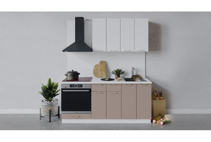 Кухонный гарнитур «Весна» длиной 180 см со шкафом НБ Белый, Белый глянец, Кофе с молоком