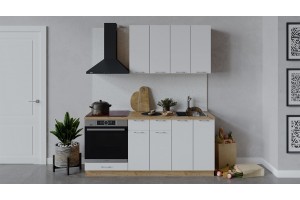 Кухонный гарнитур Весна длиной 180 см со шкафом НБ Дуб Крафт золотой, Белый глянец