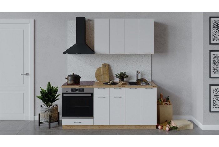 Кухонный гарнитур «Весна» длиной 180 см со шкафом НБ Дуб Крафт золотой, Белый глянец