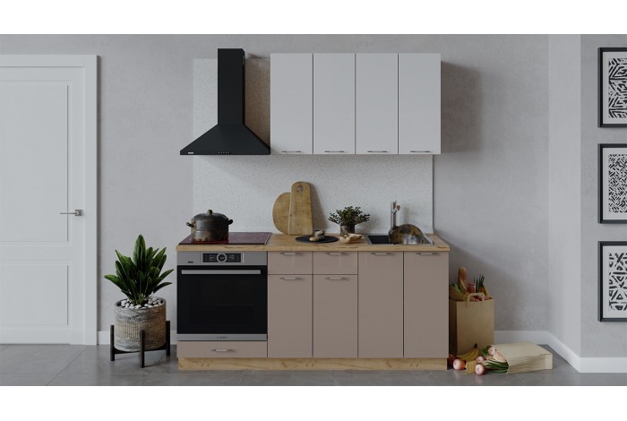 Кухонный гарнитур «Весна» длиной 180 см со шкафом НБ Дуб Крафт золотой, Белый глянец, Кофе с молоком