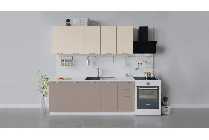 Кухонный гарнитур «Весна» длиной 200 см Белый, Ваниль глянец, Кофе с молоком