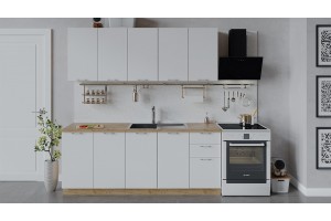 Кухонный гарнитур Весна длиной 200 см Дуб Крафт золотой, Белый глянец