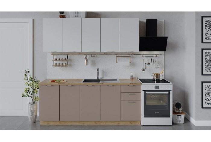 Кухонный гарнитур «Весна» длиной 200 см Дуб Крафт золотой, Белый глянец, Кофе с молоком